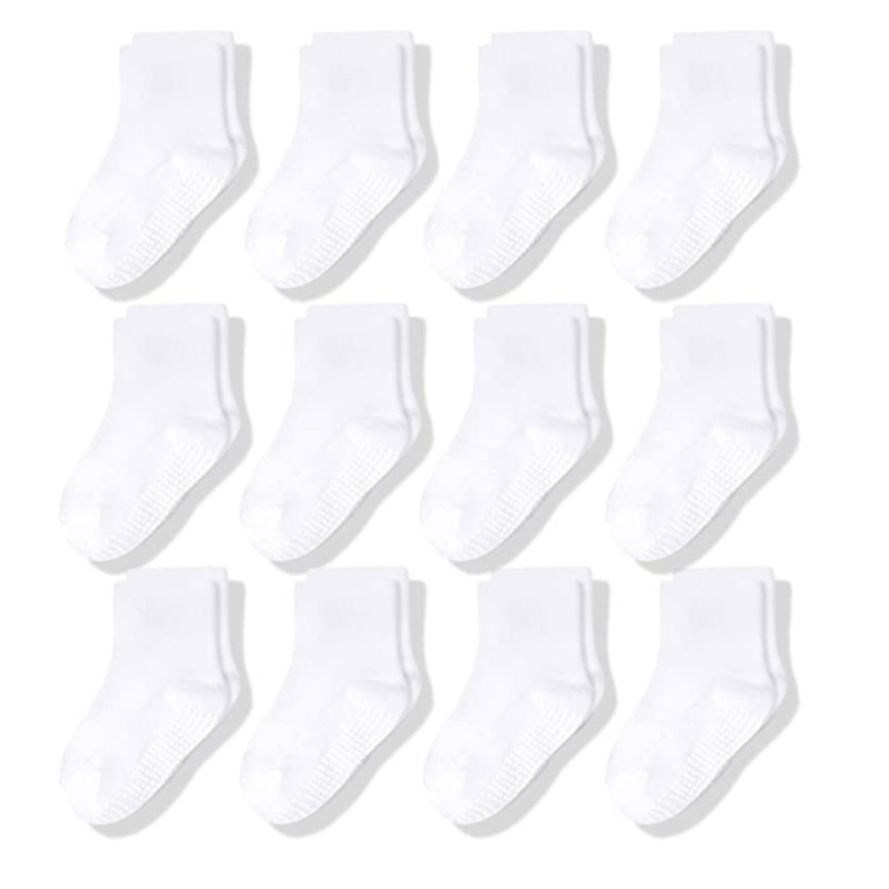 Non-Slip Baby Socks 12 Pairs with Grip for Boys Girls Toddler Infant Kids Anti-Slip Cotton Crew Socks 1-7 Years