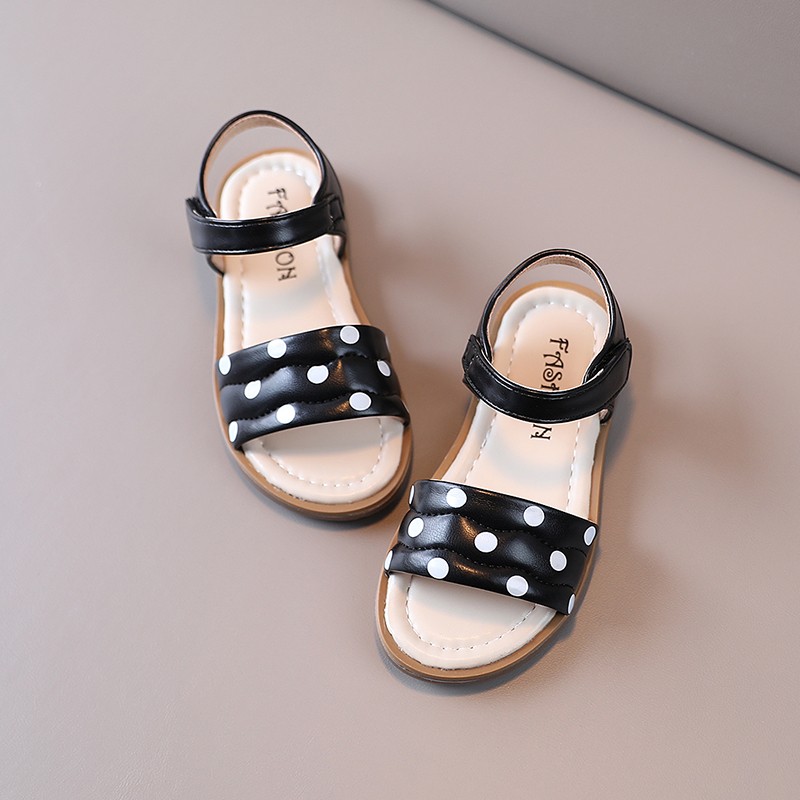 Girl's Summer Sandals  Poka Dot Concise Style Breathable Sewing 21-36 Toddler Baby Girl Sliders Soft Pu Leather Kids Flats