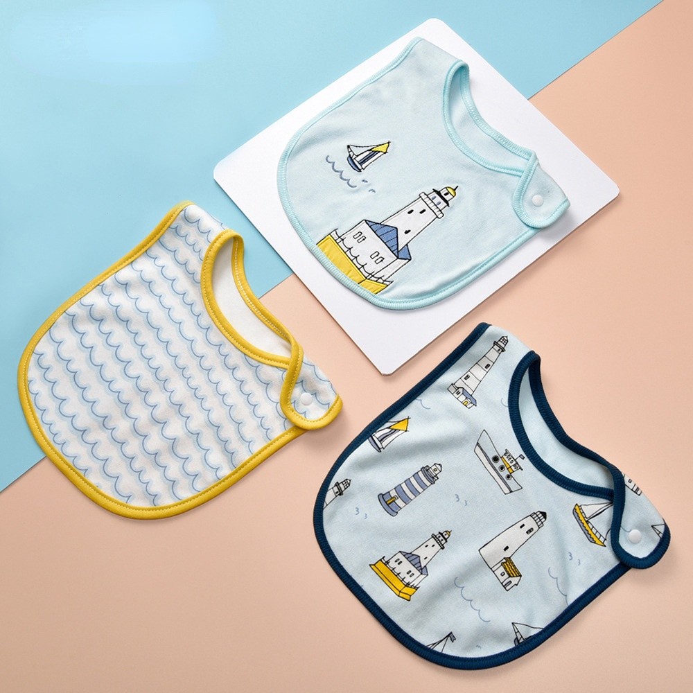 3pcs set cotton cartoon baby bib baby bib print bib snap button saliva towel