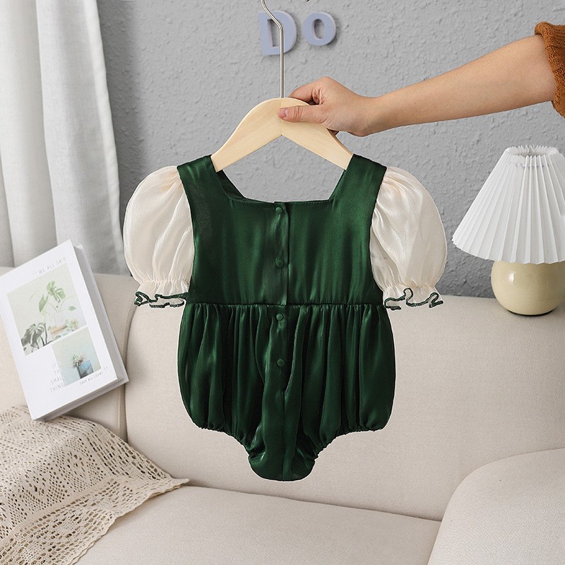 Newborn Baby Girl Rompers 2022 Summer Sweet Infant Baby Rompers Baby Girls Short Sleeve Bow Tie Clothes Jumpsuit