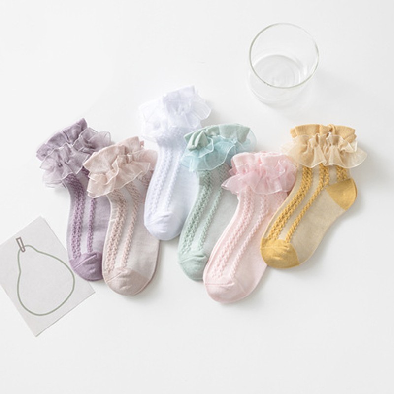 Baby Girl Socks Breathable Cotton Lace Ruffle Princess Mesh Socks Children Ankle Short Sock White Pink Yellow Girls Kids Toddler