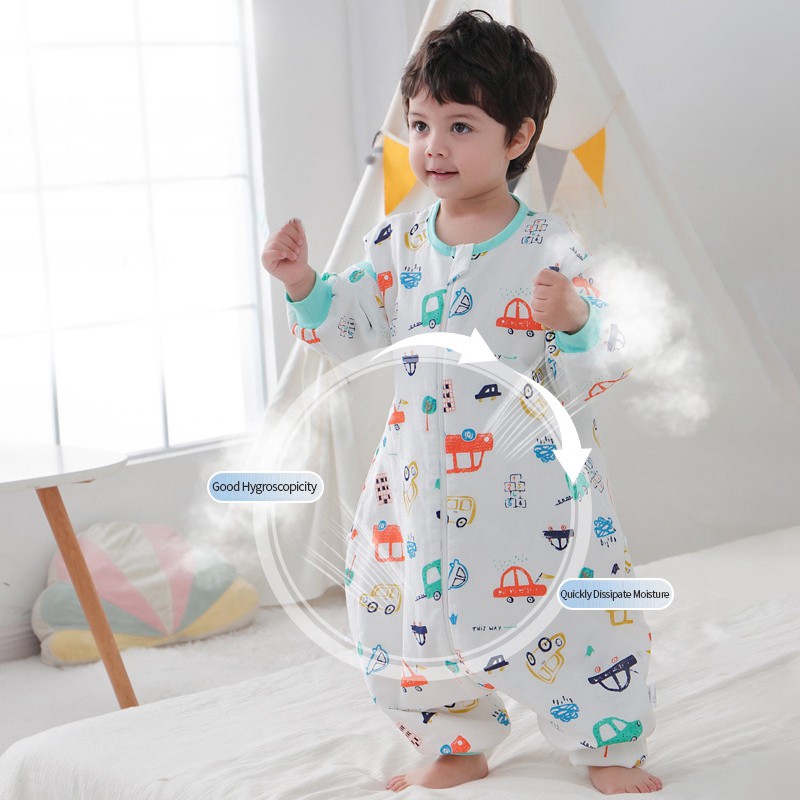 Cartoon Baby Sleeping Bag Kids Pajamas Double Gauze Pure Cotton Long Sleeve Children Zip Sleeping Bag Spring Summer for 1-5Y