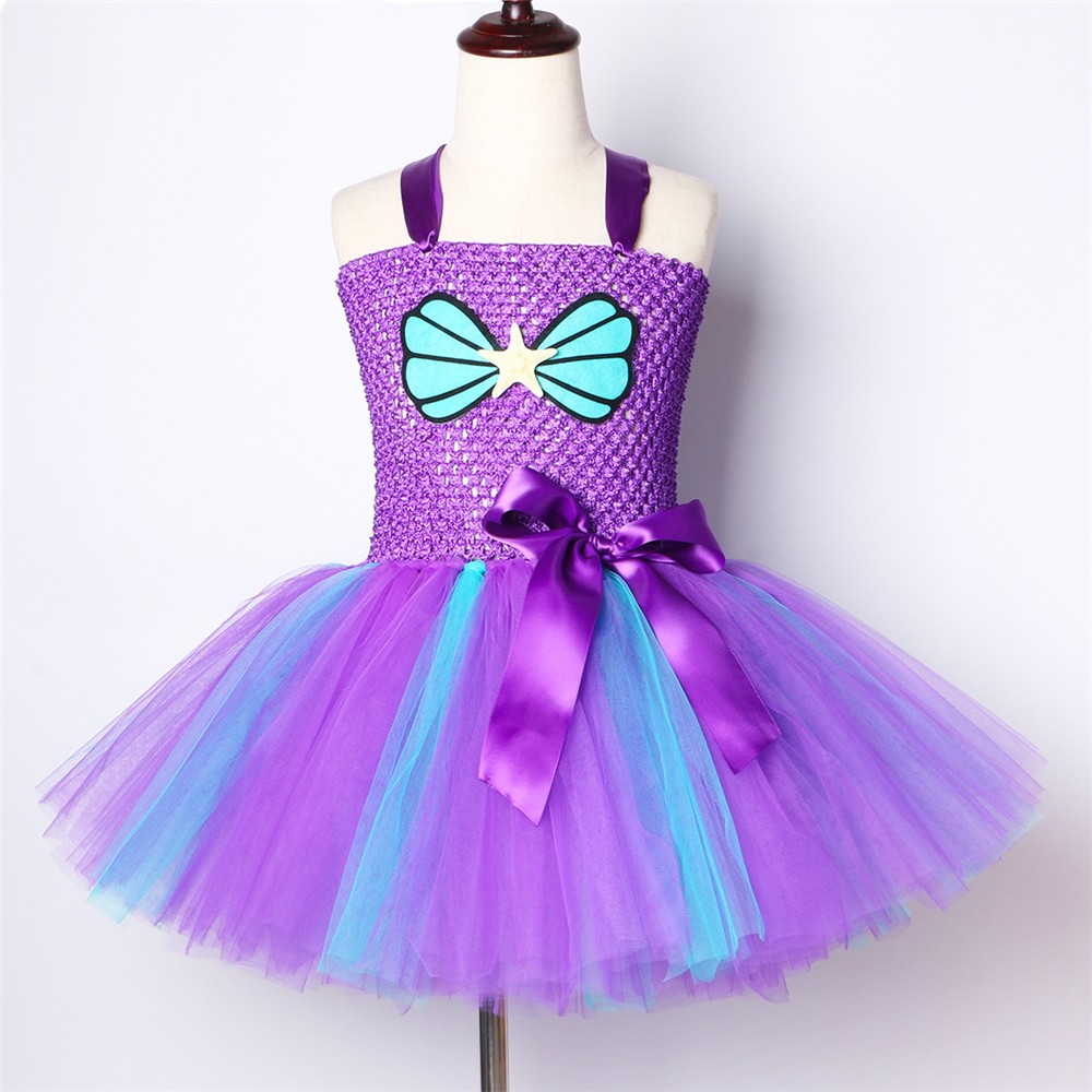 Mermaid Tutu Dress for Girls, with Headband, Birthday Party Dress, Shell, Starfish, Kids Princess Costume