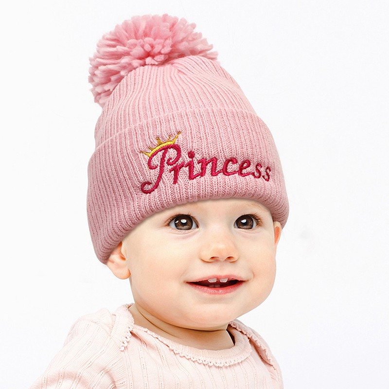 New autumn and winter baby hat embroidered letter hair ball knit hat for children winter hat wool hat