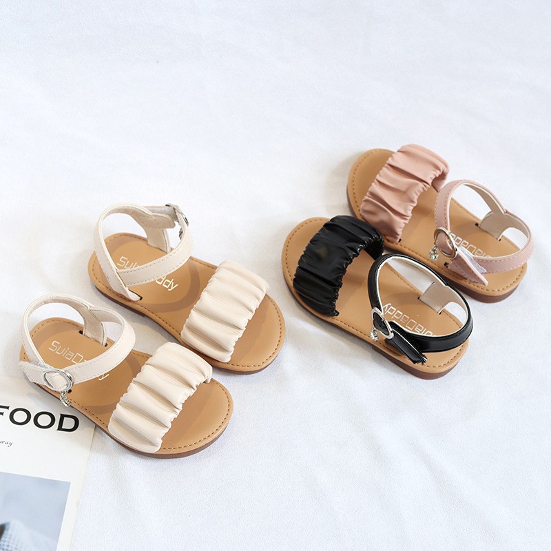 Brand Design Pleated Upper Little Girls Sandals 2022 Summer School Kids Sandals Girls Princess Beautiful Holiday Beach Shoes F03173