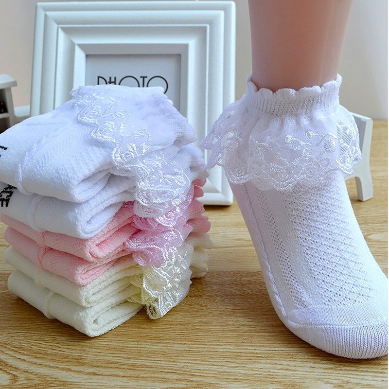 Mesh Socks Breathable Cotton Lace Ruffle Princess Children Ankle Short Sock White Pink Yellow Baby Girls Kids Toddler