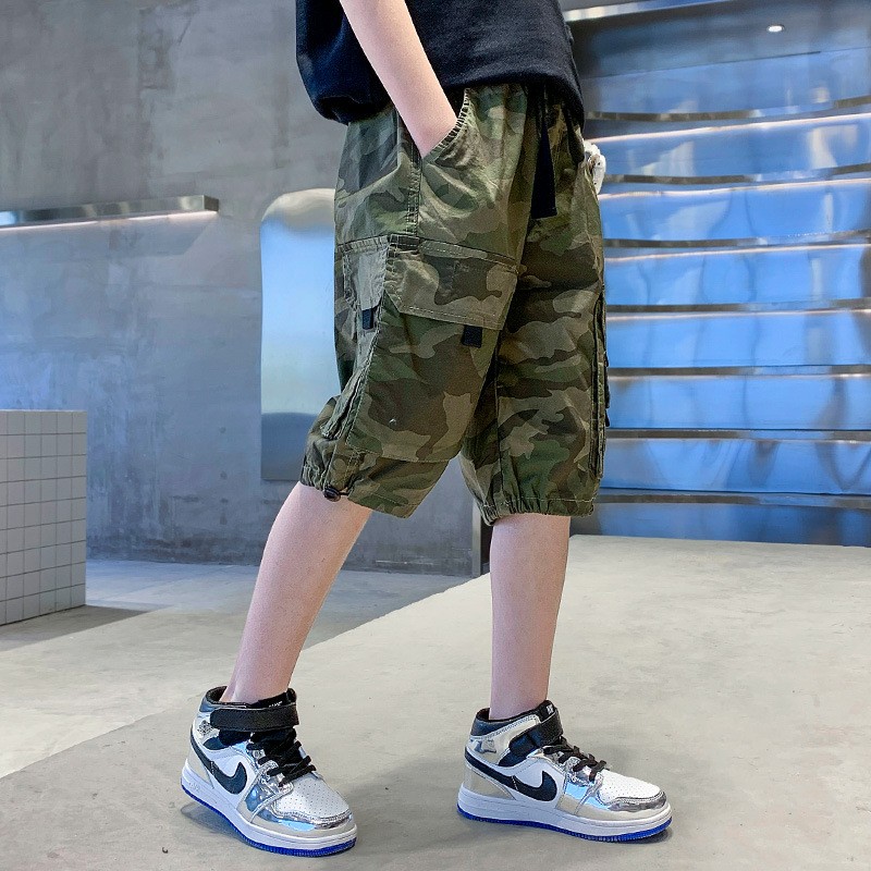 Boys Cargo Pants Camouflage Fashion Brand Loose Straight Casual Outdoor Sports Half Length Pants 2022 Summer Clothes for Teenagers