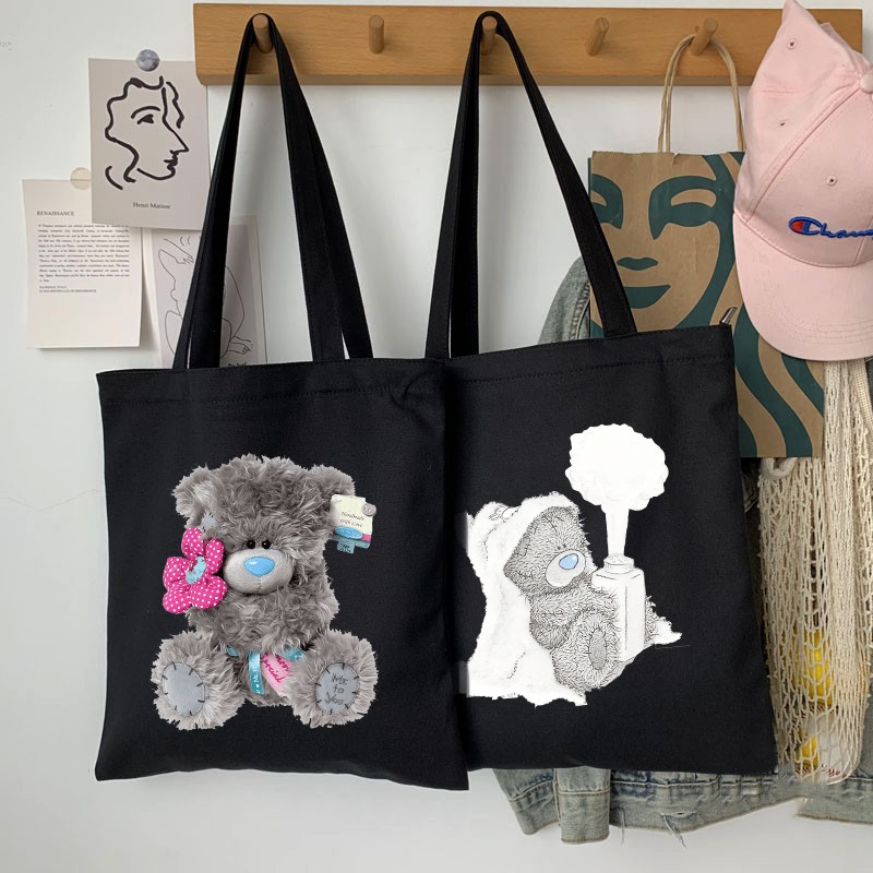 Women Cartoon Anime Bear Shopping Bag Shopper Foldable Reusable Canvas Handbag Harajuku Style Student Bag Canvas Tote Bag Newest