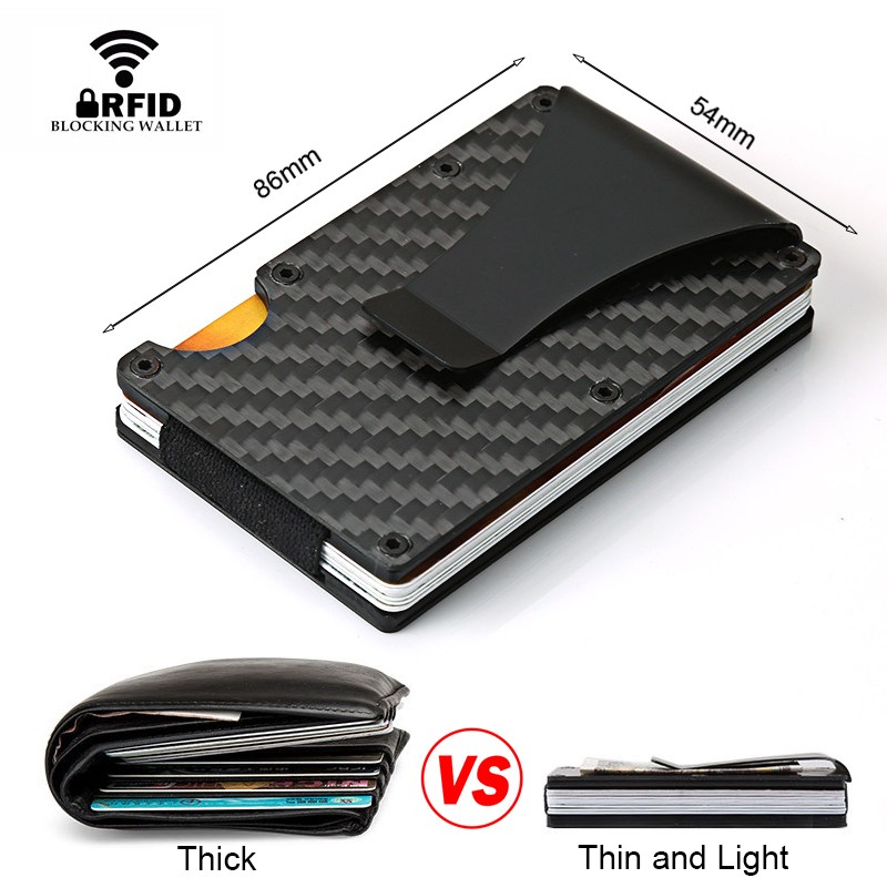 DIENQI Carbon Fiber Card Holder Small Wallet Slim Men Aluminum Metal RFID Magic Small Wallet Thin Male Purses Money Bag Vallet