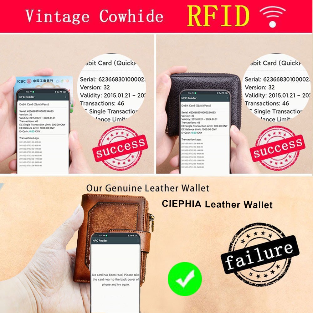 Vintage Men's Genuine Leather Wallet RFID Blocking Trifold Short Multifunction Money Clip Large Capacity Zipper Coin Purse