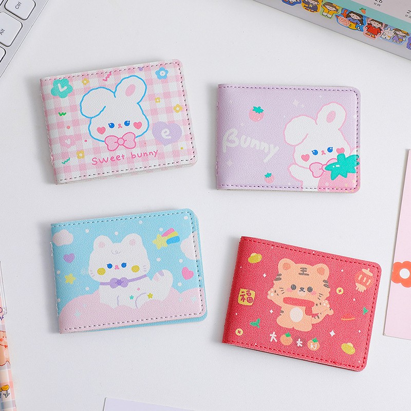 Kawaii Cat Leather Card Wallet for Women Cute Rabbit Cards Driver License Holder Credit Card Protective Sleeve 4 Card Slots