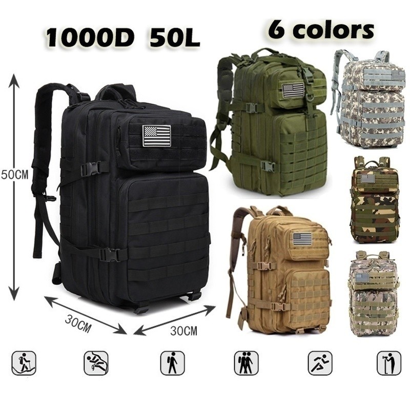 50L 1000D Nylon Waterproof Trekking Hunting Hunting Backpack Outdoor Military Backpack Tactical Sports Camping Hiking