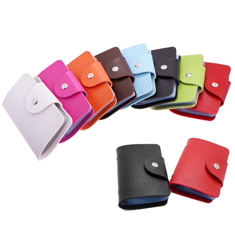 New Fashion Solid Color Small Credit Card Holder Men Women Travel Cards Wallet PU Leather Buckle Business ID Card Holder 12 Bit Card Holder