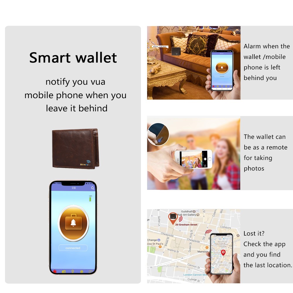 SmartLB Smart Fashion Wallet GPS Bluetooth Tracker Gift for Father's Day Slim Credit Card Holder Inscription