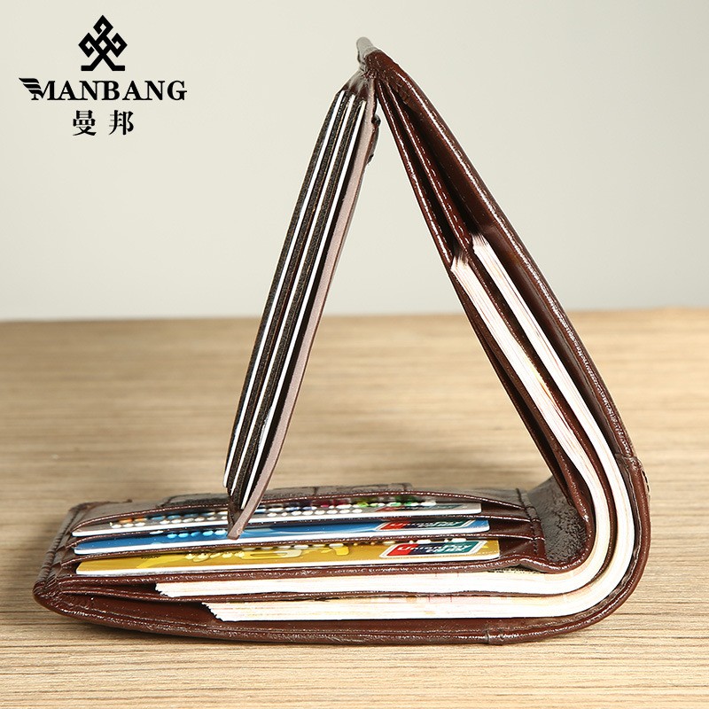 【Real Cowhide Leather】Manbang Brand Hot Sale Men Wallet Luxury Original Short Tri-fold First Layer Cowhide Business Wallet H