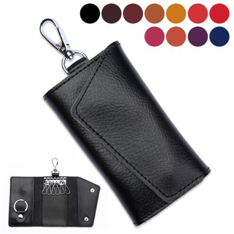 PU Leather Keychain Men Women Key Holder Organizer Pouch Cow Split Car Key Wallet Housekeeper Key Case Card Bag Small