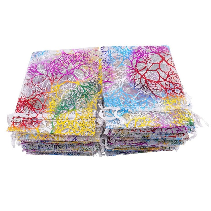 100pcs/lot Colorful Organza Drawstring Bags Pouch Bag Jewelry Packaging Bags Wedding Gift Bags