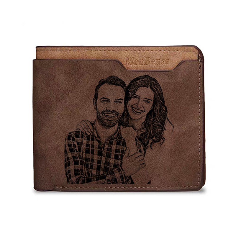 Men's Short Multifunction PU Leather DIY Engraving Personalized Photo Text Wallet Carving Photo Wallet Father's Day Gift for Men