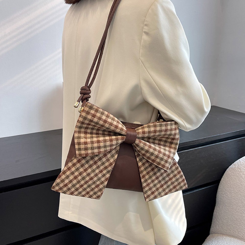 Women Bag PU Leather Big Bow Design Crossbody Shoulder Bag Lady Fashion Zipper Trend Exquisite Small Retro Tote Handbags