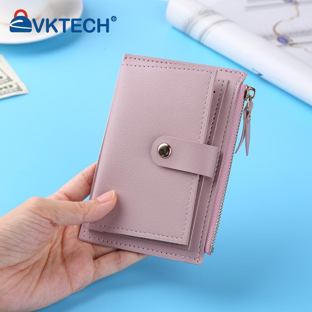 Fashion Women Solid Color Credit Card ID Card Multiple Slot Card Holder Ladies Casual PU Leather Small Coin Purse Pocket Wallet