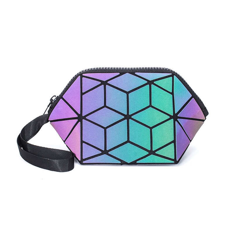 New Geometric Luminous Women Cosmetic Bag Organizer Zipper Makeup Ladies Folding Cosmetic Noctilucent Pouch Travel Make Up Bag