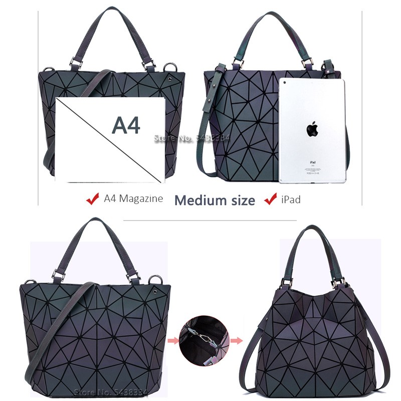 Ladies Luminous Bao Bag Geometric Women Luxury Handbag Shoulder Bag Set Folding Hand Crossbody Bag Female Purse & Purse