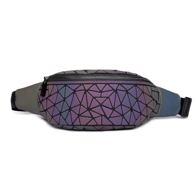 Women's Luminous Leather Waist Bag, Brand Handbag with Strap, Geometric Chest Bag, Fashionable