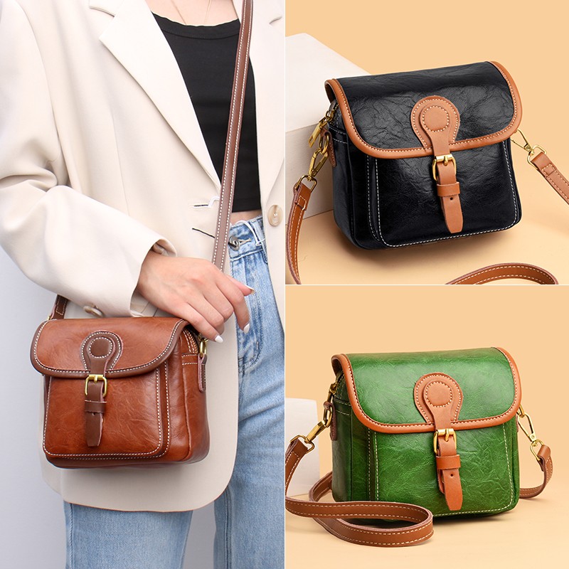 Fashion Vintage Women Messenger Bag Cowhide and PU Leather Designers Handbag Luxury Women Shoulder Bags Female Crossbody Bags