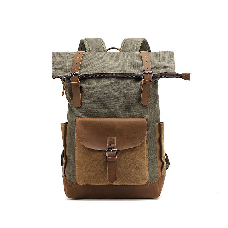 Classic Canvas Backpack For Men Canvas Leather Backpack For Hiking Travel School Backpack