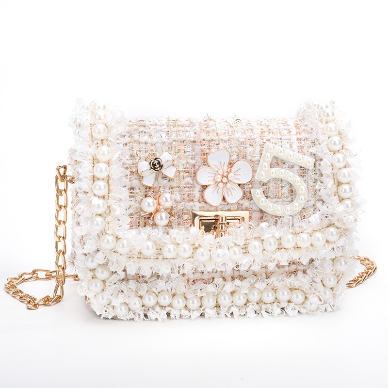 Korean Style Women Woolen Cross Body Handbags Cute Girls Princess Purses And Handbags Baby Pearl Clutch Purse