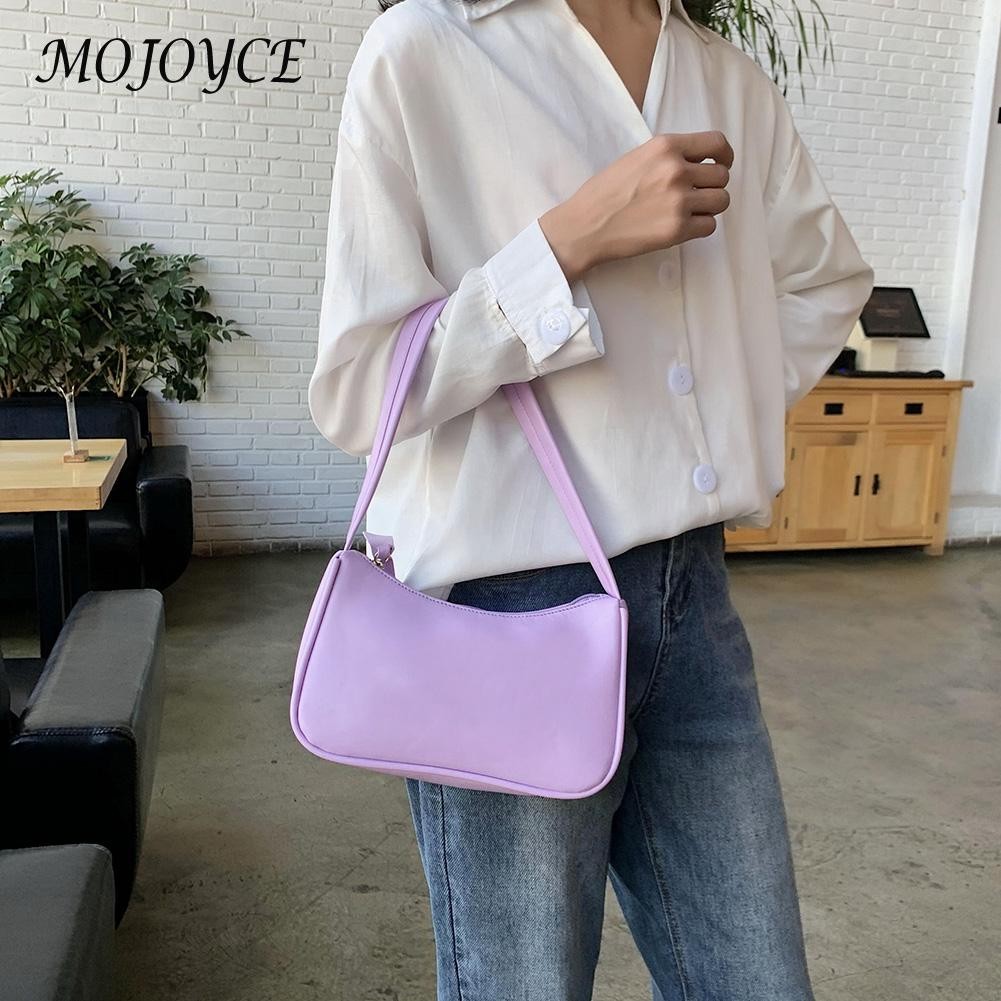 Ladies Soft PU Leather Underarm Bag Solid Color Fashion Women Vintage Handbags Popular Simple Female Daily Shoulder Bags