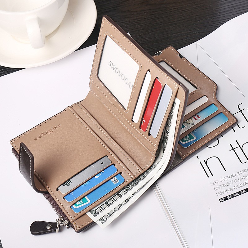 New Korean casual men's wallet short vertical locomotive British casual multi-function card bag zipper buckle triangle folding