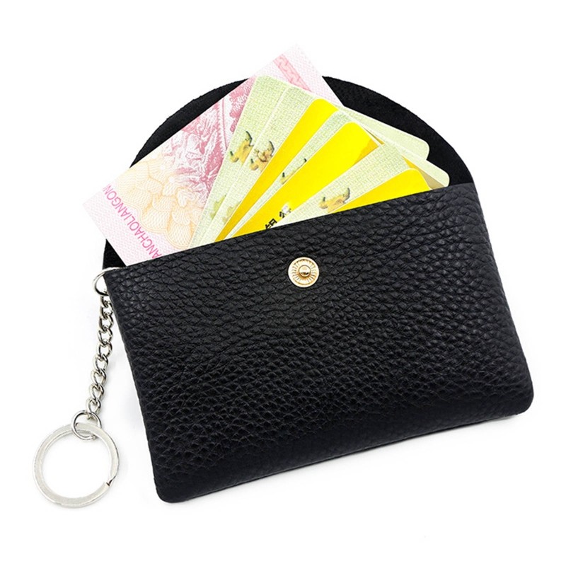 Women Small Coin Purse PU Leather Small Card Cash Card Holder Wallet with Keyring Female Girls Casual Solid Color Money Changing Bag