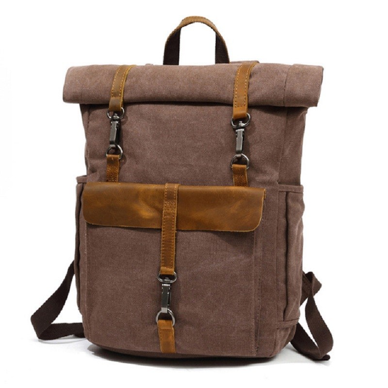 Vintage Canvas Leather Backpack Laptop Backpack Teenage Travel Backpack Student Computer Bag