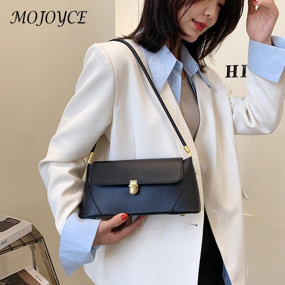 Women Retro Handbag PU Leather Shoulder Tote Solid Color Underarm Bag Female Casual Armpit Small Clutch for Women Gifts