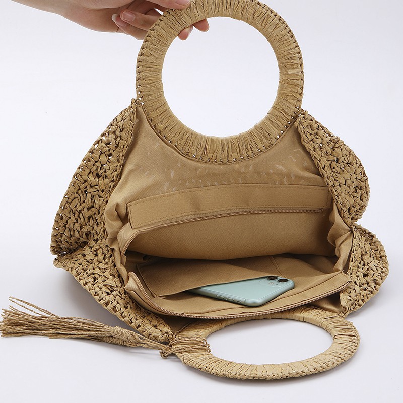 Rattan straw summer women's bag fashion woven circular ladies large capacity travel woman luxury handmade fashion handbag