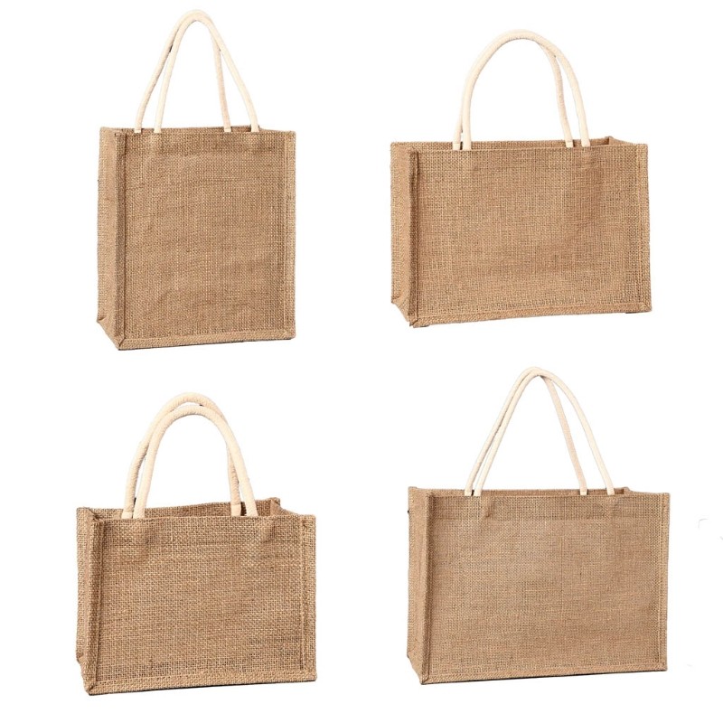 Jute Tote Bags Burlap Reusable Beach Grocery Shopping Bag With Handle Large Capacity Travel Storage Organizer For Women