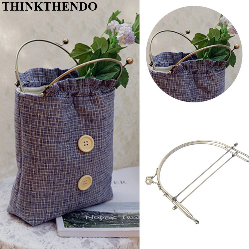 Thinkthendo 1pc Metal Half Frame Round Kiss Clasps Lock Purse Handbag Handle Clutch