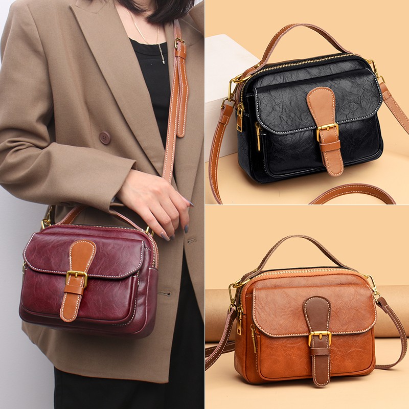 Fashion Vintage Women Messenger Bag Cowhide and PU Leather Designers Handbag Luxury Women Shoulder Bags Female Crossbody Bags