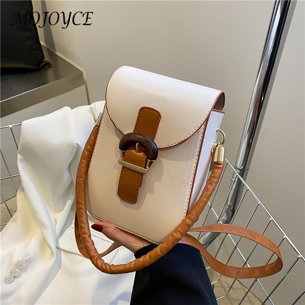 Women Saddle Bag Flap Small Shoulder Bag Simple Hit Color PU Leather for Outdoor Shopping Business Traveling