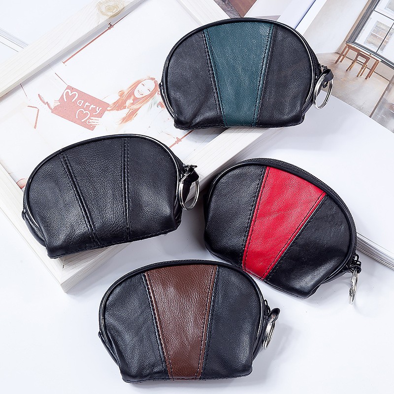 New Fashion Genuine Leather Wallet Semi-circular Splicing Zipper Coin Purse Key Holder Storage Money Pouch Cash Pocket Clutches