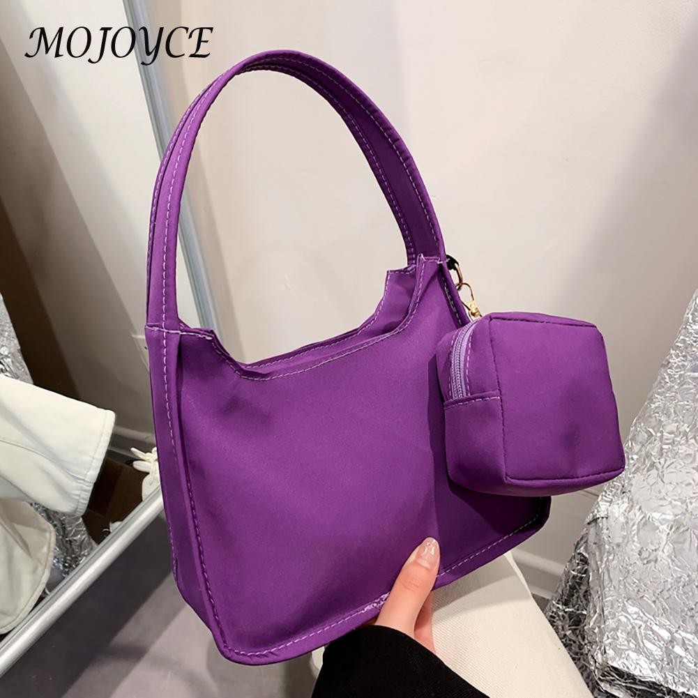 Women Nylon Handbag Solid Color Simple Casual Tote Clutch Bags with Small Purse for Women Fashionable Decoration