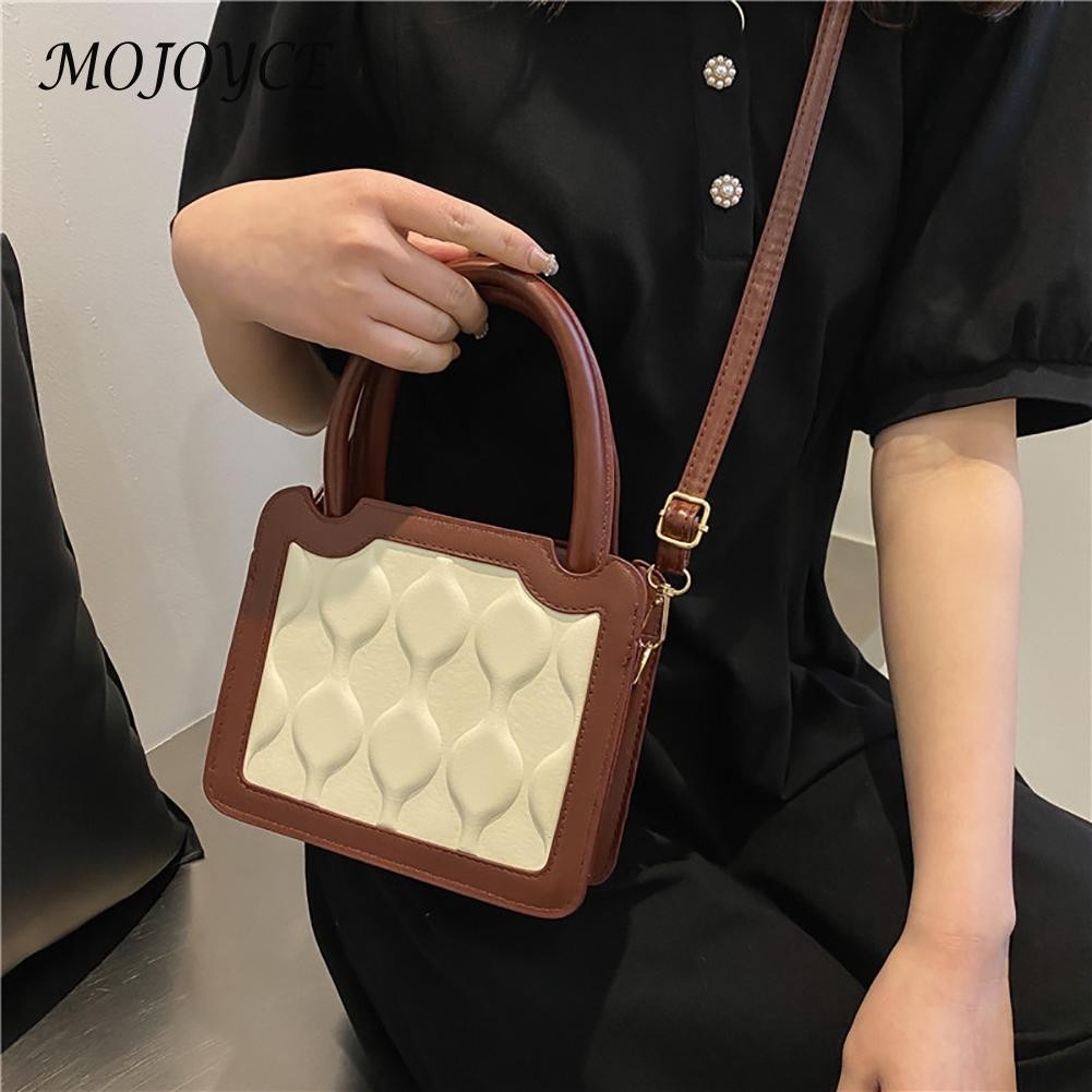 PU Women Biscuit Embossing Handbags Top-handle Hit Color Messenger Shoulder Bags for Women Outdoor Shopping Traveling