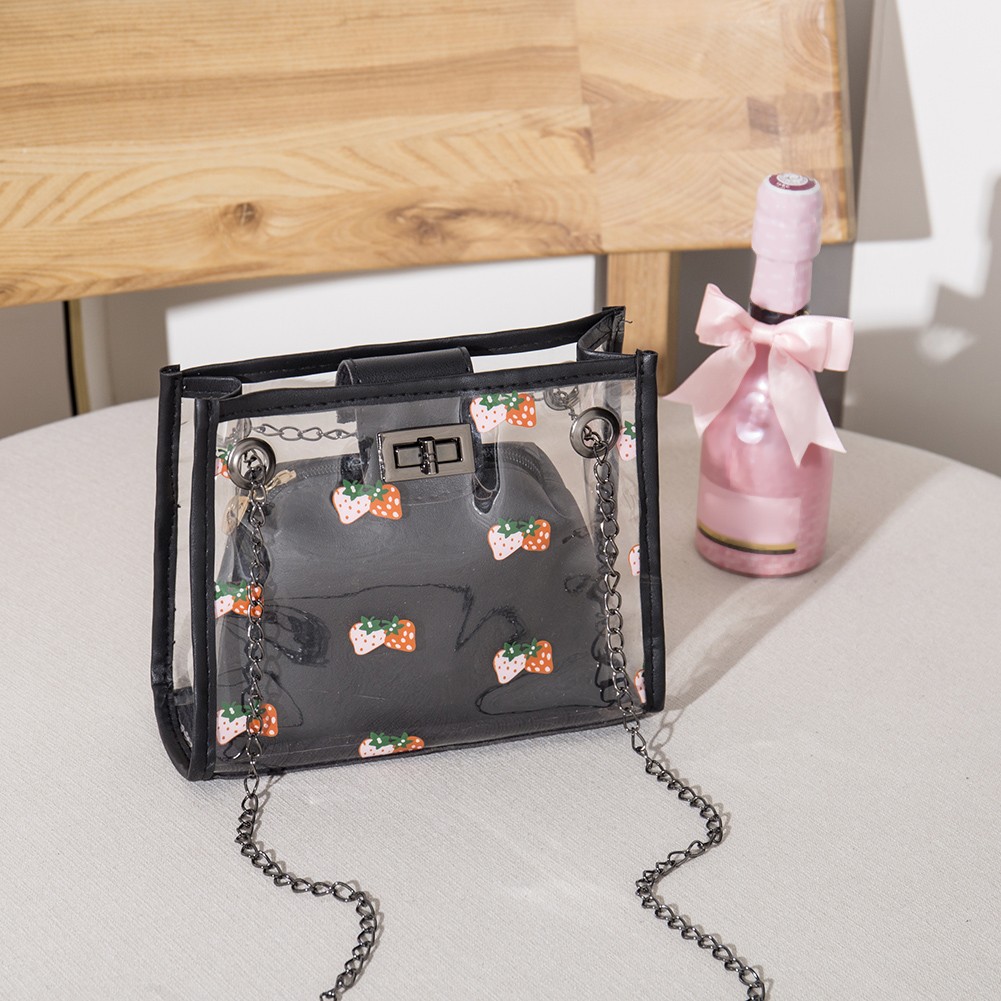 Women Small Small Square Package Transparent PVC Shoulder Bag Sweet Strawberry Designer Messenger Crossbody Clutch Wallet Handbags