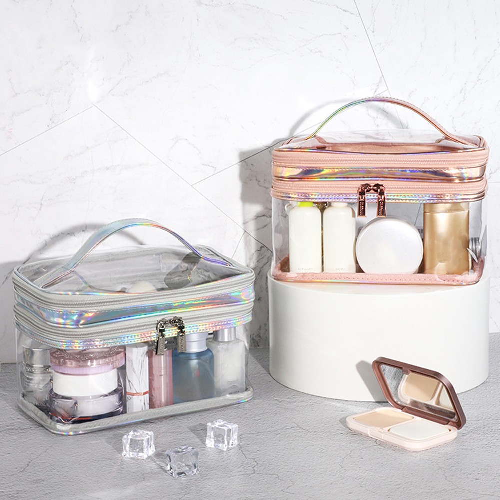 2022 Ladies Transparent Waterproof Cosmetic Bag Female Wash Toilet Bag Organizer Large Capacity PVC Travel Makeup Storage Bag