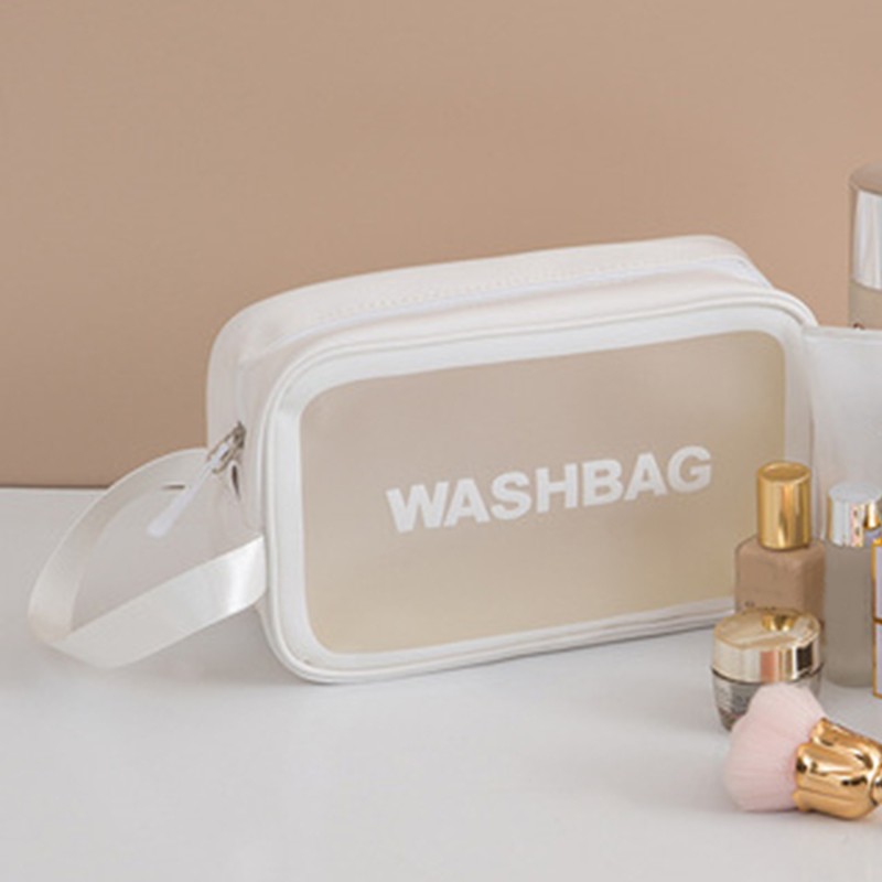 Portable Large Capacity Travel Portable Transparent Wash Bag PU Waterproof Matte Cosmetic Bag Skin Care Product Storage Bag