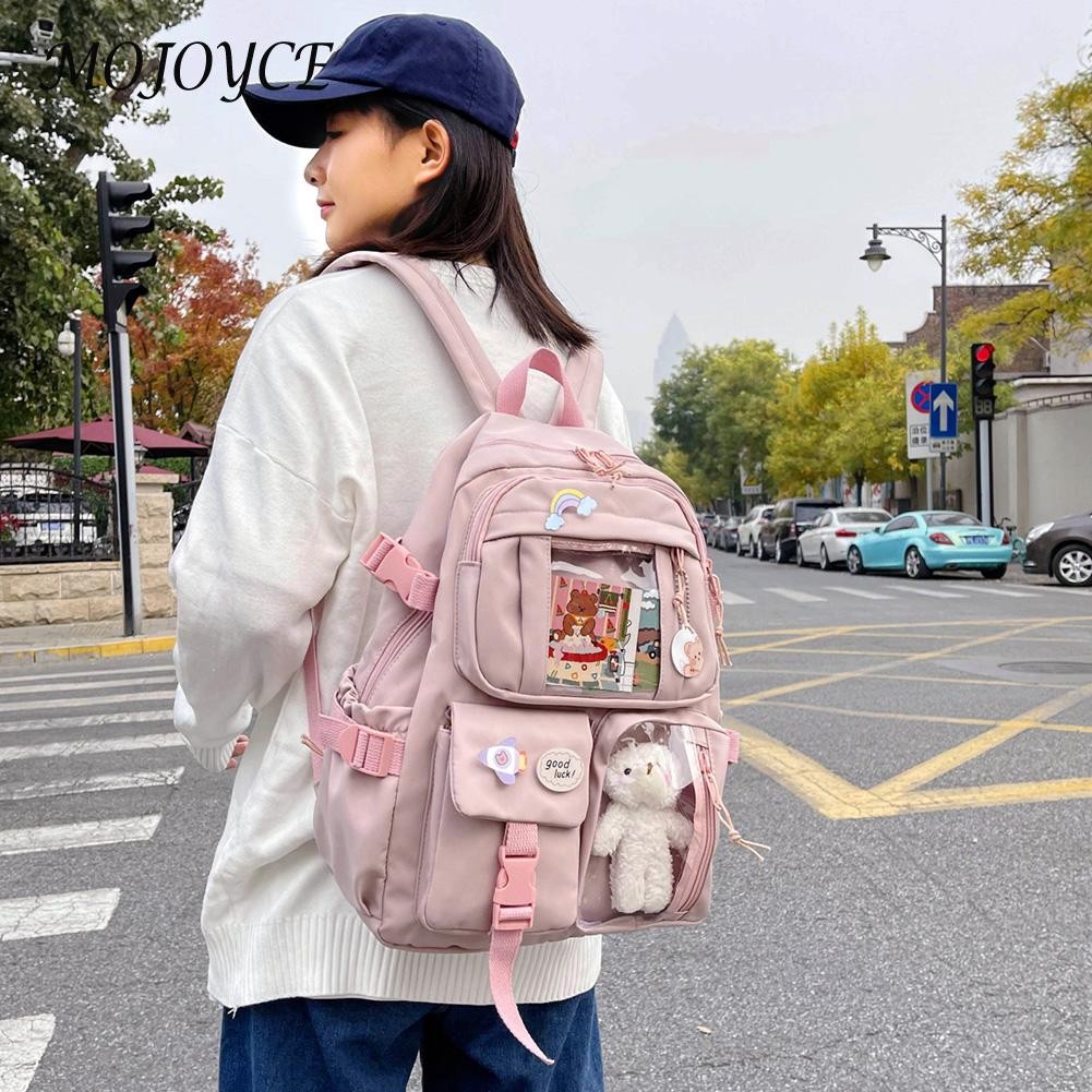 Solid Color Backpack Nylon Large Capacity Bag Girls Casual Leisure Bag Daily Travel Shopping Bag