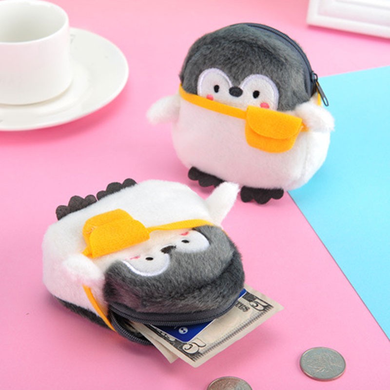 Super Kawaii Penguin Children Plush Coin Purse With Keychain Zipper Change Wallet Small Wallet Gift For Women Data Line Storage