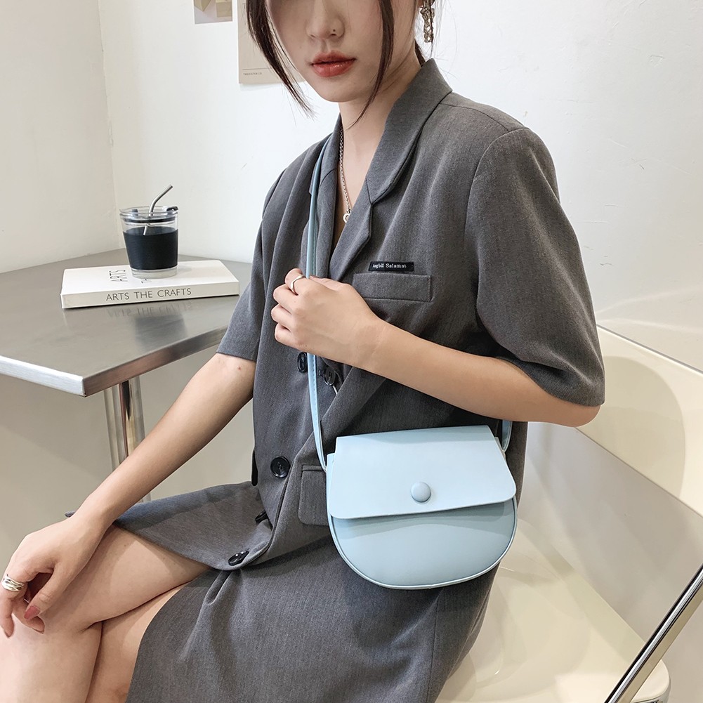 Solid Fashion PU Leather Women Saddle Flap Bag Small Shoulder Crossbody Bags For Women Fashionable Decoration