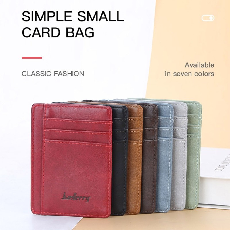 Simple Slim PU Leather Credit ID Card Holder Small Wallet Wallet 2022 Men Women Solid Color Casual Bag Money Bus Card Pocket Bag